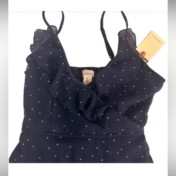 Japna Navy Blue White Polka Dot Romper Mini Dress - Picture 5 of 7